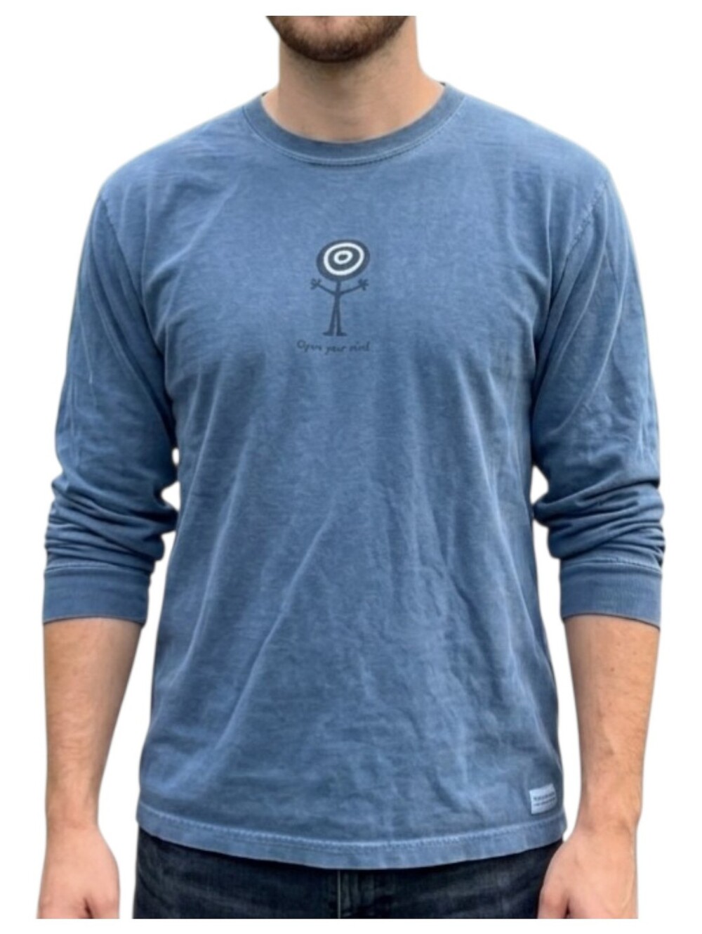 Life is Good Open Your Mind Long Sleeve Crusher Tee Cotton Peru Blue XL Unisex